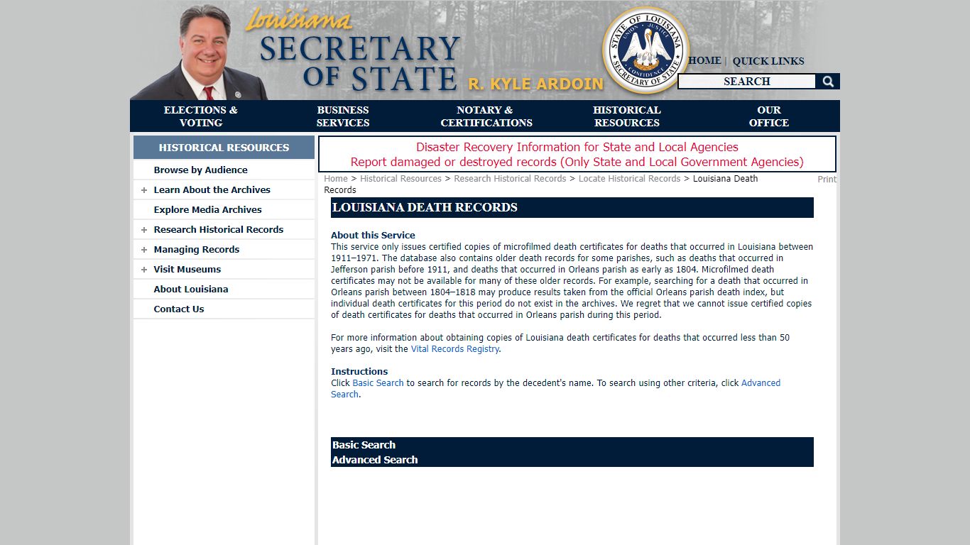 Louisiana Death Records - Louisiana Secretary of State